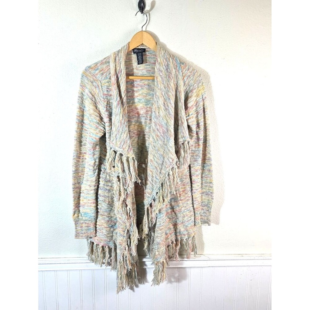 Wrangler Retro Cardigan Womens S Multicolor Fringe Open Front Southwestern Knit